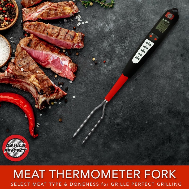 Grille Perfect Digital Meat Thermometer Fork for Grilling and Barbecue Fast Read Electronic Probes with Ready Alarm Quick Accurate BBQ Temperature for Steak Chicken Hot Grilled Food - Image 2